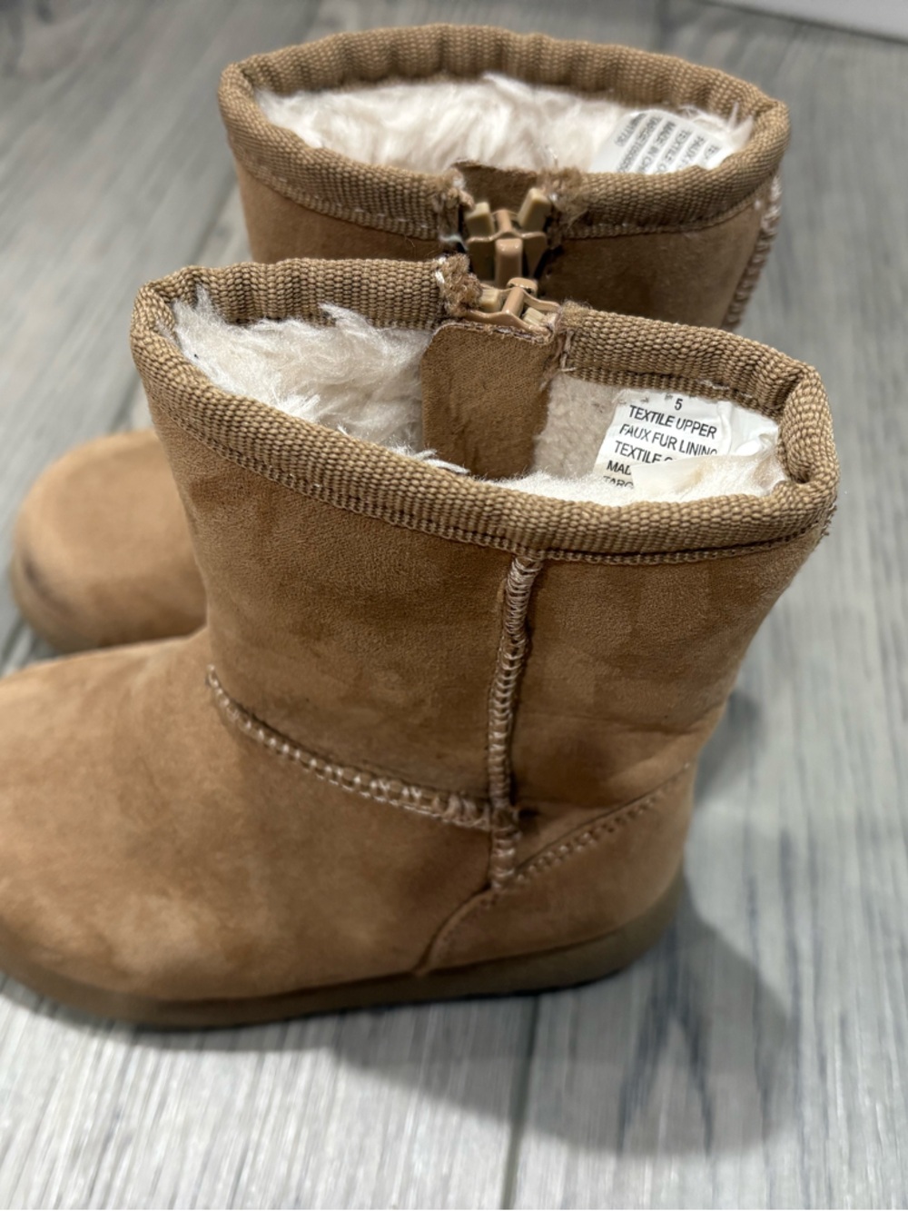 Kids Faux-Suede Plush Lined Boots - Tan